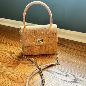 Cork Handbag with Gold Accents and adjustable crossbody strap